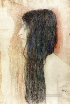 Girl with Long Hair with a sketch for Nude Veritas Gustav Klimt Oil Paintings